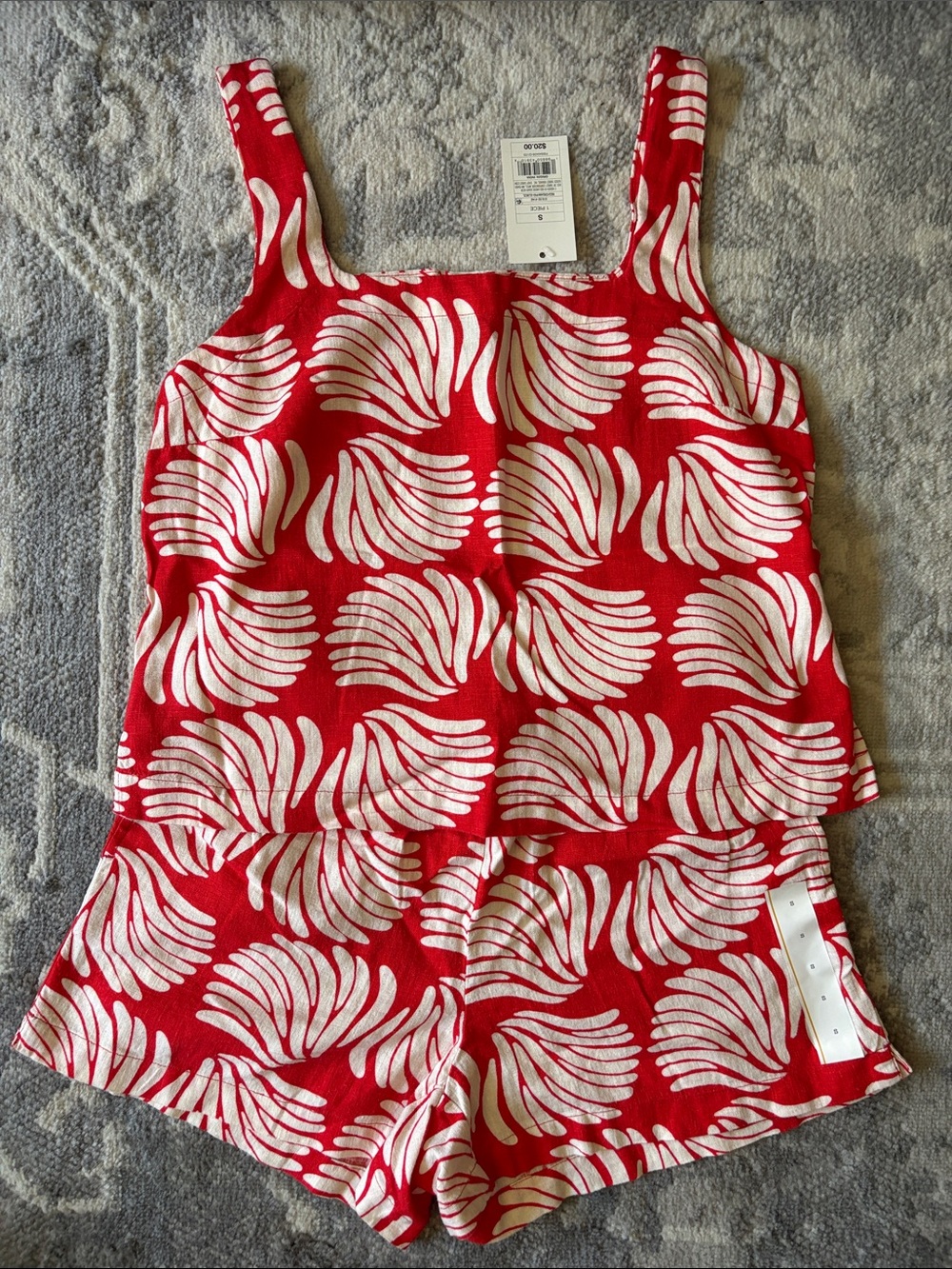 Red and White Printed Women's Tank and Short Set